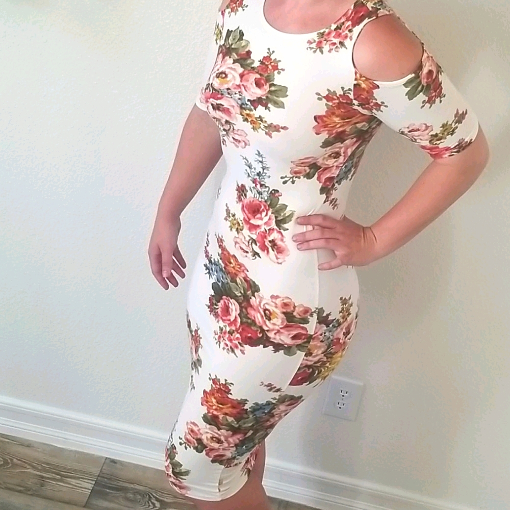Midi bodycon white floral